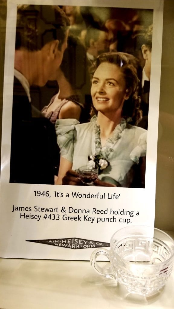 My Town's favorite Small Town Movie "It's A Wonderful Life" displaying Heisey Glass in the famous scene